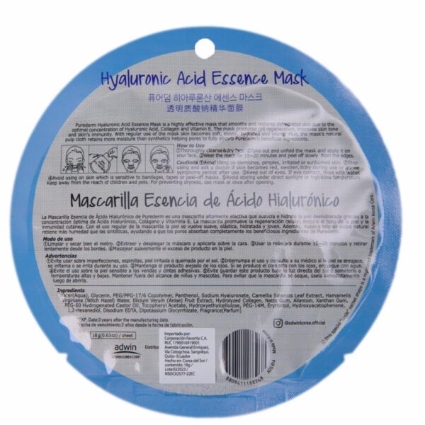 Mascarilla Facial Tipo Velo Con Ácido Hialurónico, Colágeno Y Vitamina E PUREDERM 18 G - Imagen 2