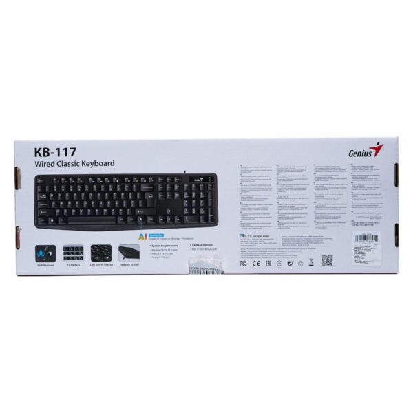 Teclado Clásico Negro Conexión Por USB KB-117 GENIUS Con Cable - Imagen 3