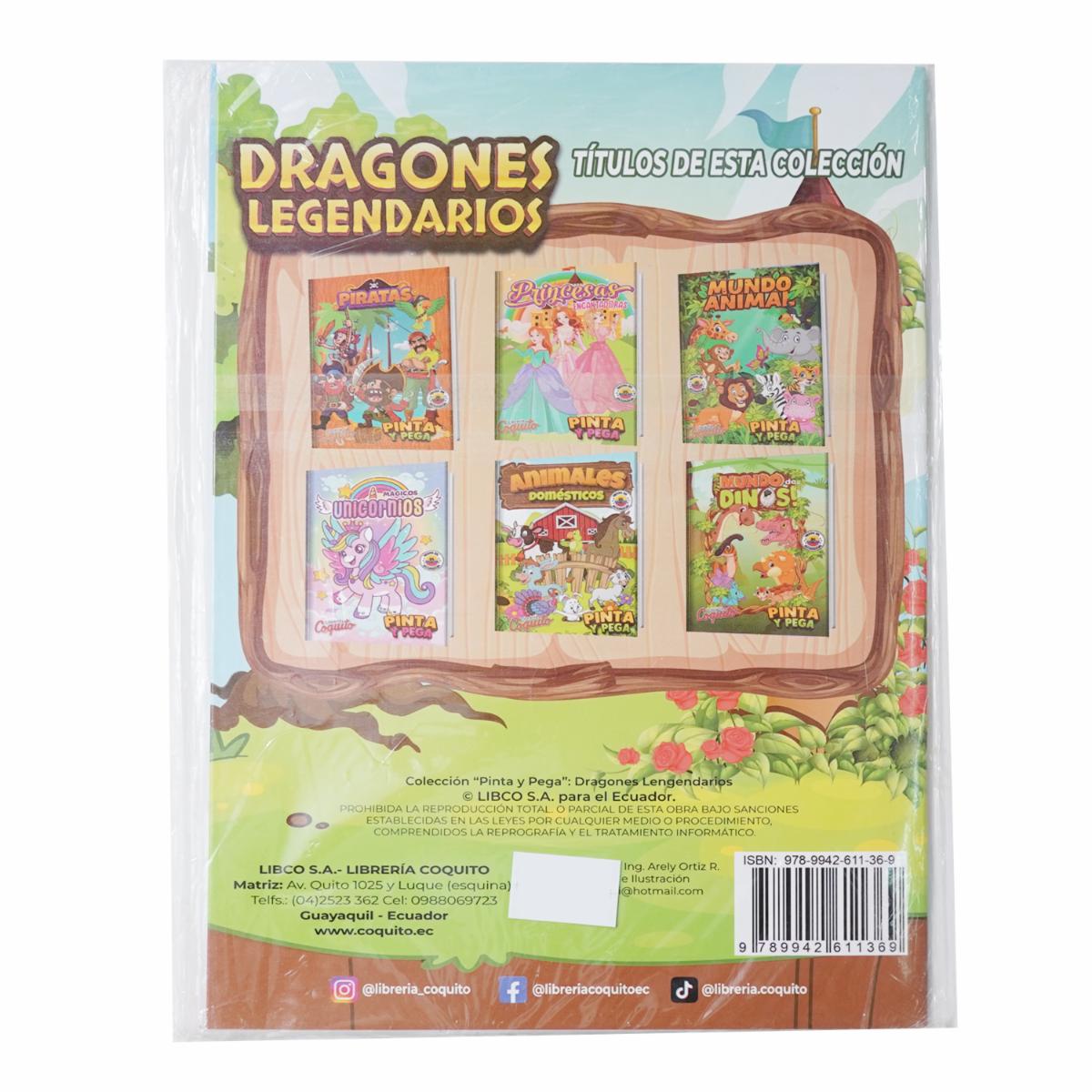 Libro Pinta Y Pega Dragones Legendarios COQUITO 25 Páginas - Imagen 2