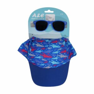 Set Niño Gafas Y Gorra Azul  Diseño Tiburón A&E