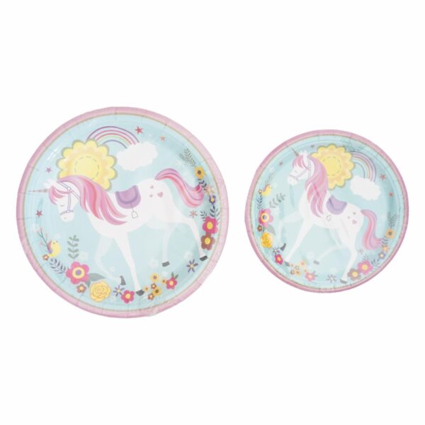 Set De Platos Servilletas Vasos Y Cubiertos Unicornio Amarillo UNIFELICIDAD 16 Uds - Imagen 2