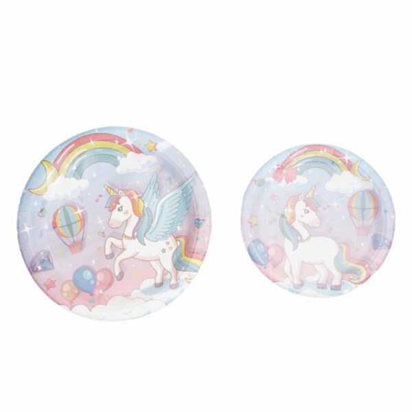 Set De Platos Servilletas Vasos Y Cubiertos Unicornio Rosado UNIFELICIDAD 16 Uds - Imagen 2