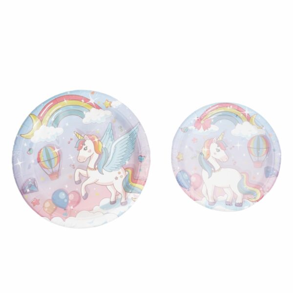 Set De Platos Servilletas Vasos Y Cubiertos Unicornio Rosado UNIFELICIDAD 16 Uds - Imagen 2