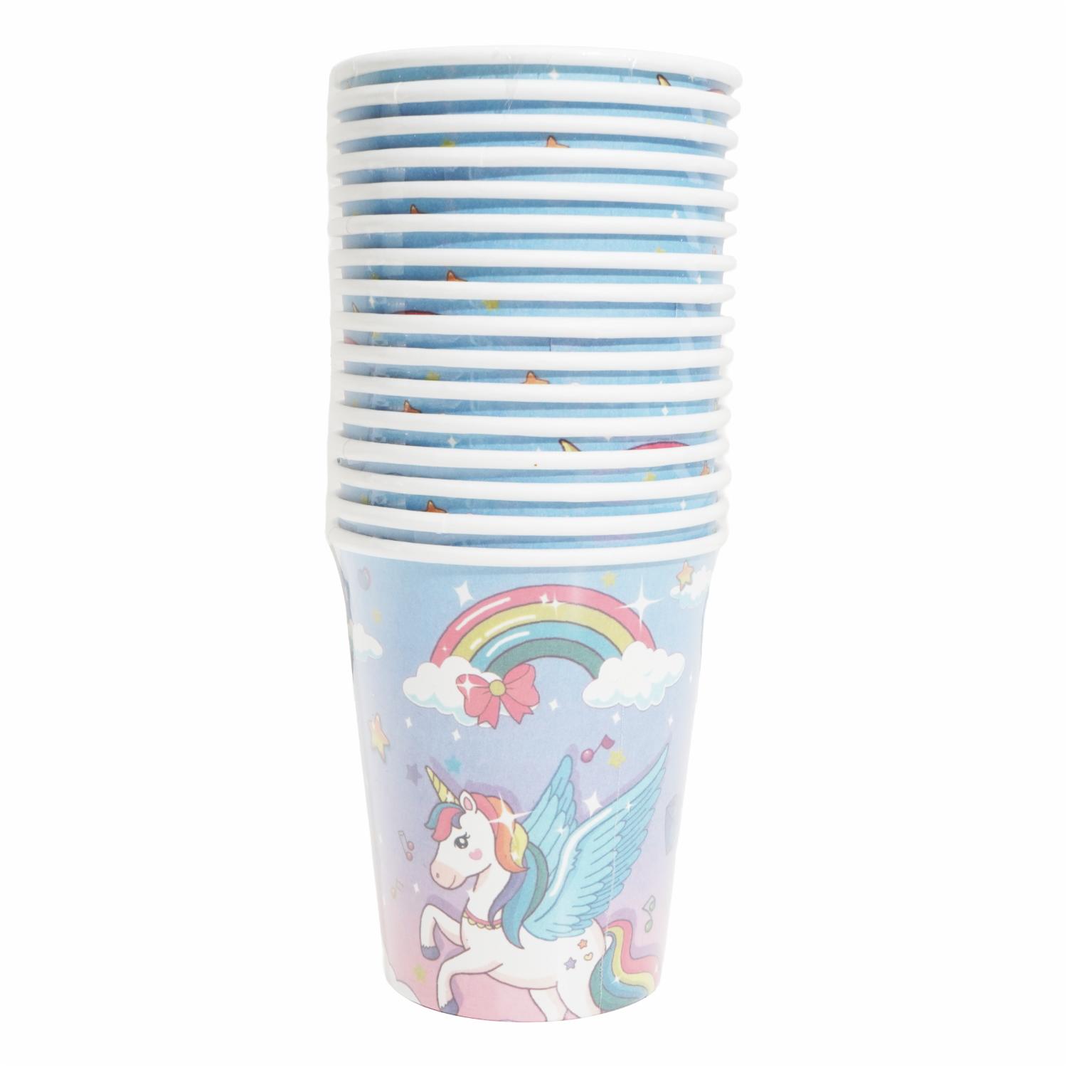 Set De Platos Servilletas Vasos Y Cubiertos Unicornio Rosado UNIFELICIDAD 16 Uds