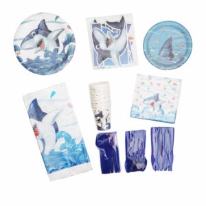 Set De Platos Colgante Vasos Cubiertos Y Servilletas Tiburón UNIFELICIDAD 16 Uds