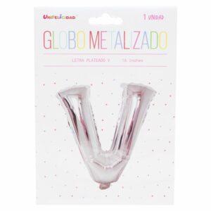 Globo Metalizado Plateado V UNIFELICIDAD 16"