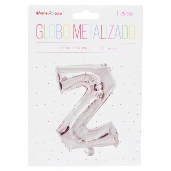 Globo Metalizado Plateado Z UNIFELICIDAD 16"