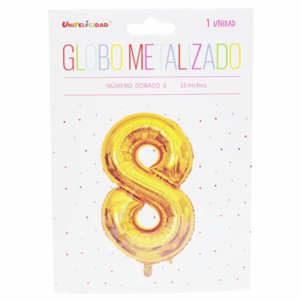 Globo Metalizado Dorado N.8 UNIFELICIDAD 16"