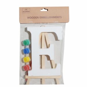 Set Letra Madera E  Blanca Con Acuarelas BABY CRAFT 15X1.2CM