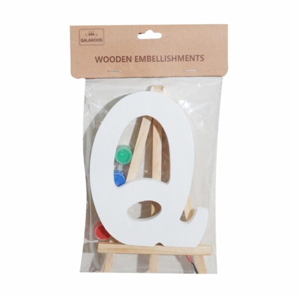 Set Letra Madera Q  Blanca Con Acuarelas BABY CRAFT 15X1.2CM