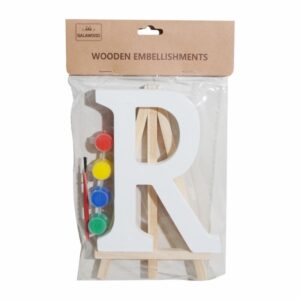 Set Letra Madera R  Blanca Con Acuarelas BABY CRAFT 15X1.2CM