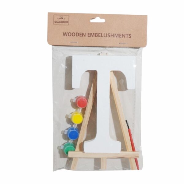 Set Letra Madera T  Blanca Con Acuarelas BABY CRAFT 15X1.2CM