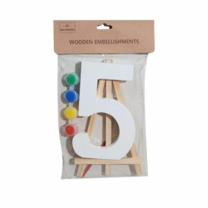 Set Numero Madera N.5  Blancas Con Acuarelas BABY CRAFT 15X1.2CM