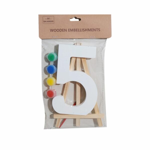 Set Numero Madera N.5  Blancas Con Acuarelas BABY CRAFT 15X1.2CM