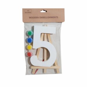 Set Numero Madera N.5  Blancas Con Acuarelas BABY CRAFT 15X1.2CM