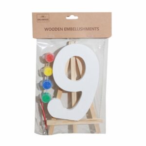 Set Numero Madera N.9  Blancas Con Acuarelas BABY CRAFT 15X1.2CM