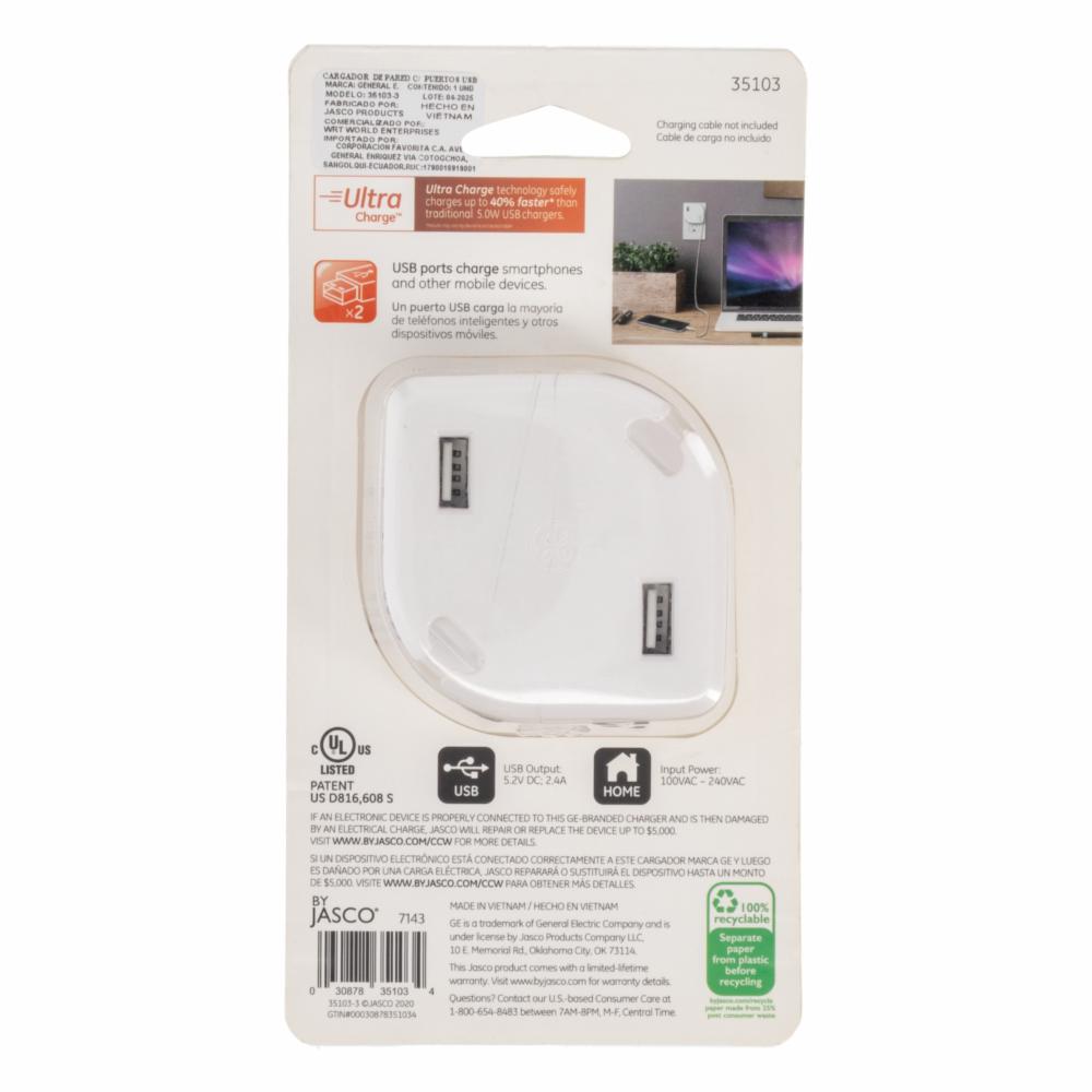 Cargador Para Pared Puertos Usb GENERAL ELECTRIC 2,4 A - Imagen 2