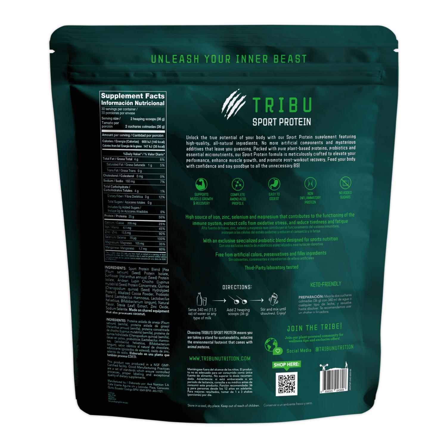 Proteína Vegetal Sabor A Chocolate TRIBU NUTRITION 1080 G - Imagen 3