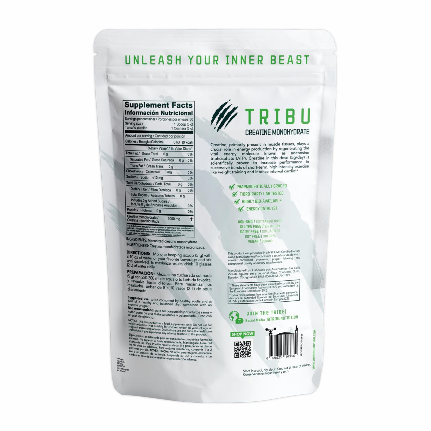 Creatina Monohidratada TRIBU NUTRITION 300 G - Imagen 3