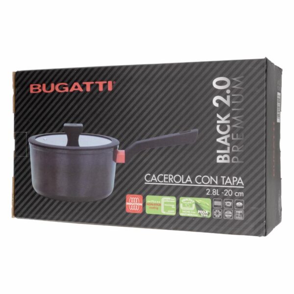 Cacerola De Inducción Con Tapa De Vidrio Negra BUGATTI 20 Cm - Imagen 4