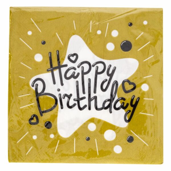 Servilleta Dorado Happy Birthay IMPORTADORA CUMPLEAÑOS X20 Unidades