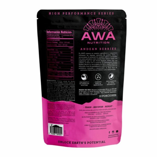 Proteína En Polvo Performance Protein Mora  Mortiño  Uvilla Andean Berries AWA NUTRITION 300 g - Imagen 3