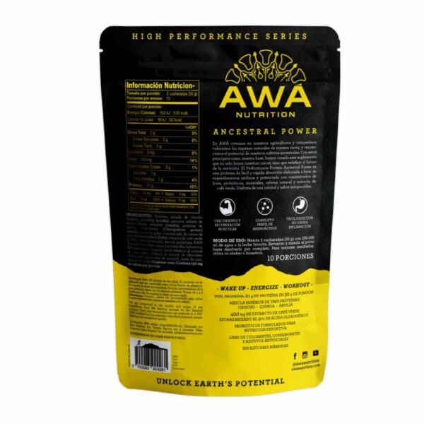 Proteína En Polvo Performance Cacao  Crema de Coco  Café Ancestral Power AWA NUTRITION 300 G - Imagen 3
