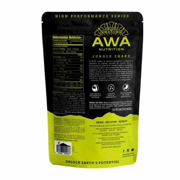 Proteína En Polvo Performance Protein Banana Naranjilla Jungle Shake AWA NUTRITION 300 g - Imagen 3