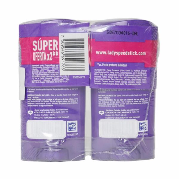 Desodorante En Barra Para Mujer Invisible Floral LADY SPEED STICK 2 X 45 G - Imagen 2