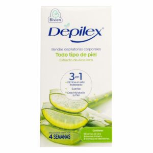 Bandas Depiladoras Corporales Para Todo Tipo De Piel Con Extracto De Aloe Vera 3 En 1 DEPILEX X 12 Uds