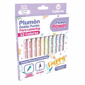 Plumón Punta Pincel Y Punta Fina FLOWER POWER X 12 Uds