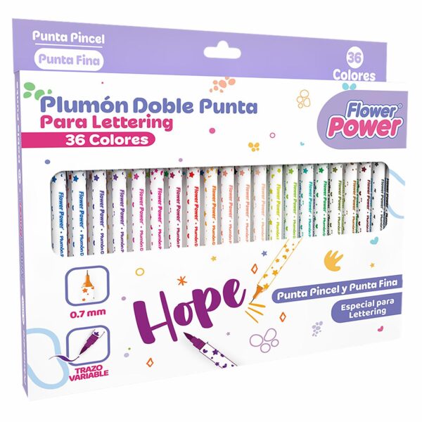 Plumón Punta Pincel Y Punta Fina FLOWER POWER X 36 Uds