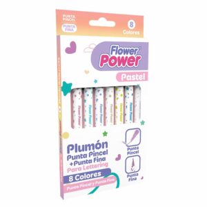 Plumón Lettering Doble Punta Power Pastel FLOWER POWER X 8 Uds