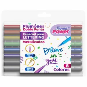 Marcadores Lettering Doble Punta Power Metalizado FLOWER POWER X 8 Uds