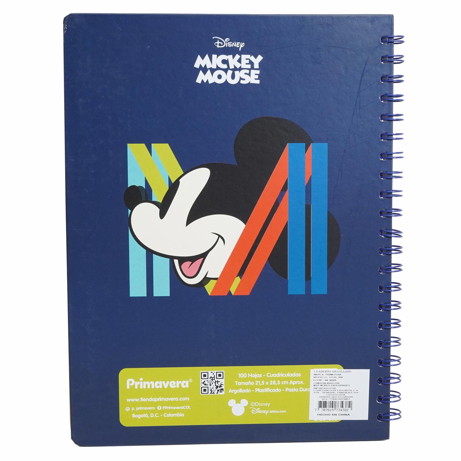 Cuaderno Argollado Cuadros Mickey Mouse PRIMAVERA 100 Hojas