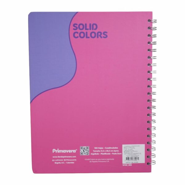 Cuaderno Argollado Cuadros Solid Colors PRIMAVERA 100 Hojas - Imagen 7