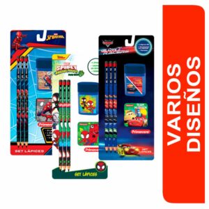 Set Escolar 3 Lápiz Sacapuntas Y Borrador PRIMAVERA X5 Uds