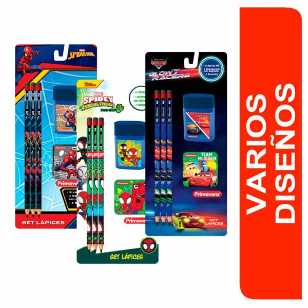 Set Escolar 3 Lápiz Sacapuntas Y Borrador PRIMAVERA X5 Uds