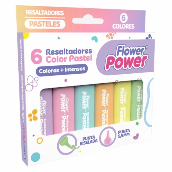 Resaltadores Pastel FLOWER POWER X 6 Uds - Imagen 2