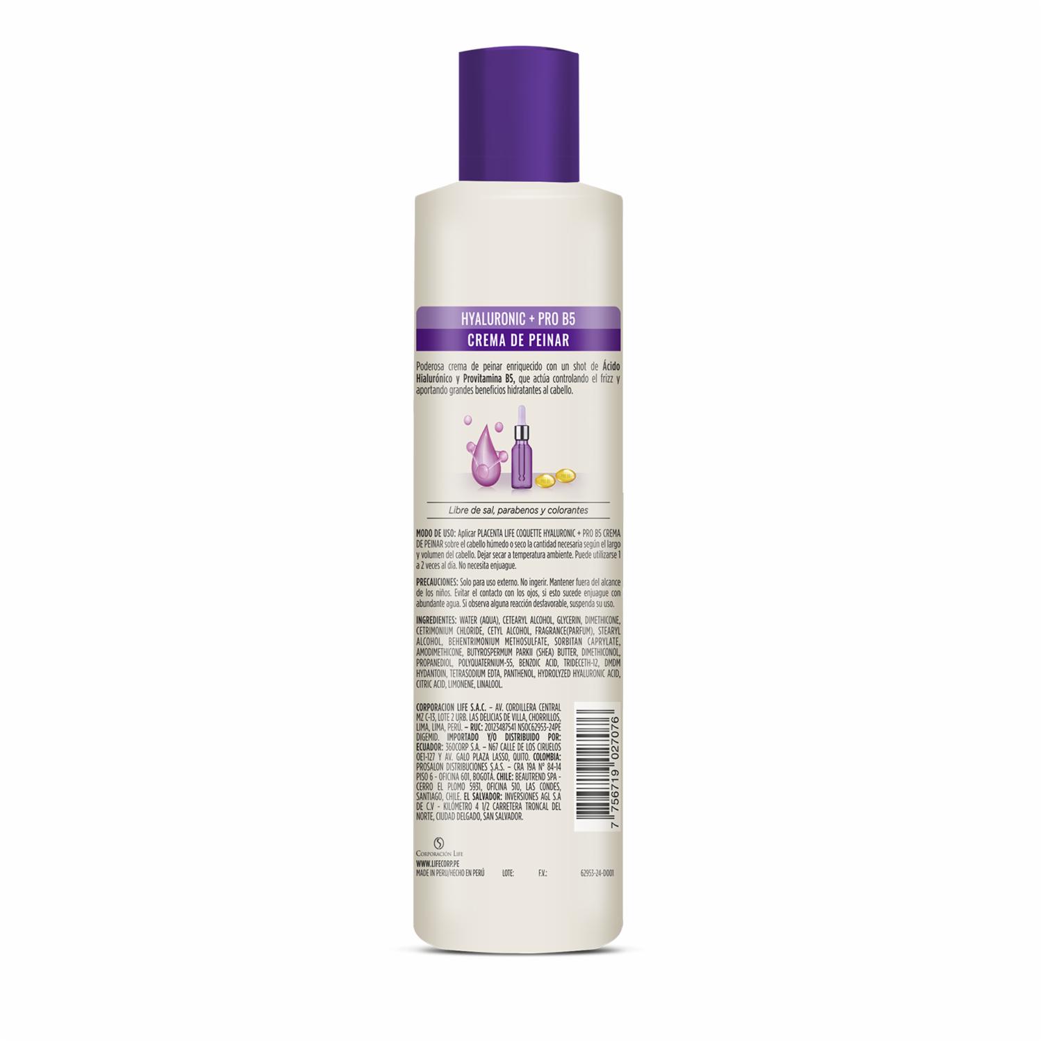 Crema De Peinar Acido Hialuronico & Pro B5 COQUETTE 250 Ml - Imagen 2
