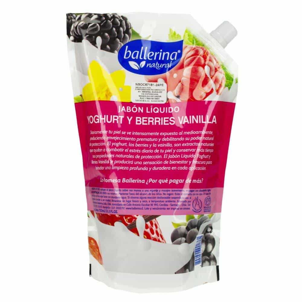 Jabón Líquido Para Manos Yogurt Y Berries Vainilla BALLERINA 750 Ml - Imagen 2