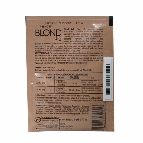 Polvo Decolorante 1+2 Nueva Fórmula BLOND 20 G - Imagen 2