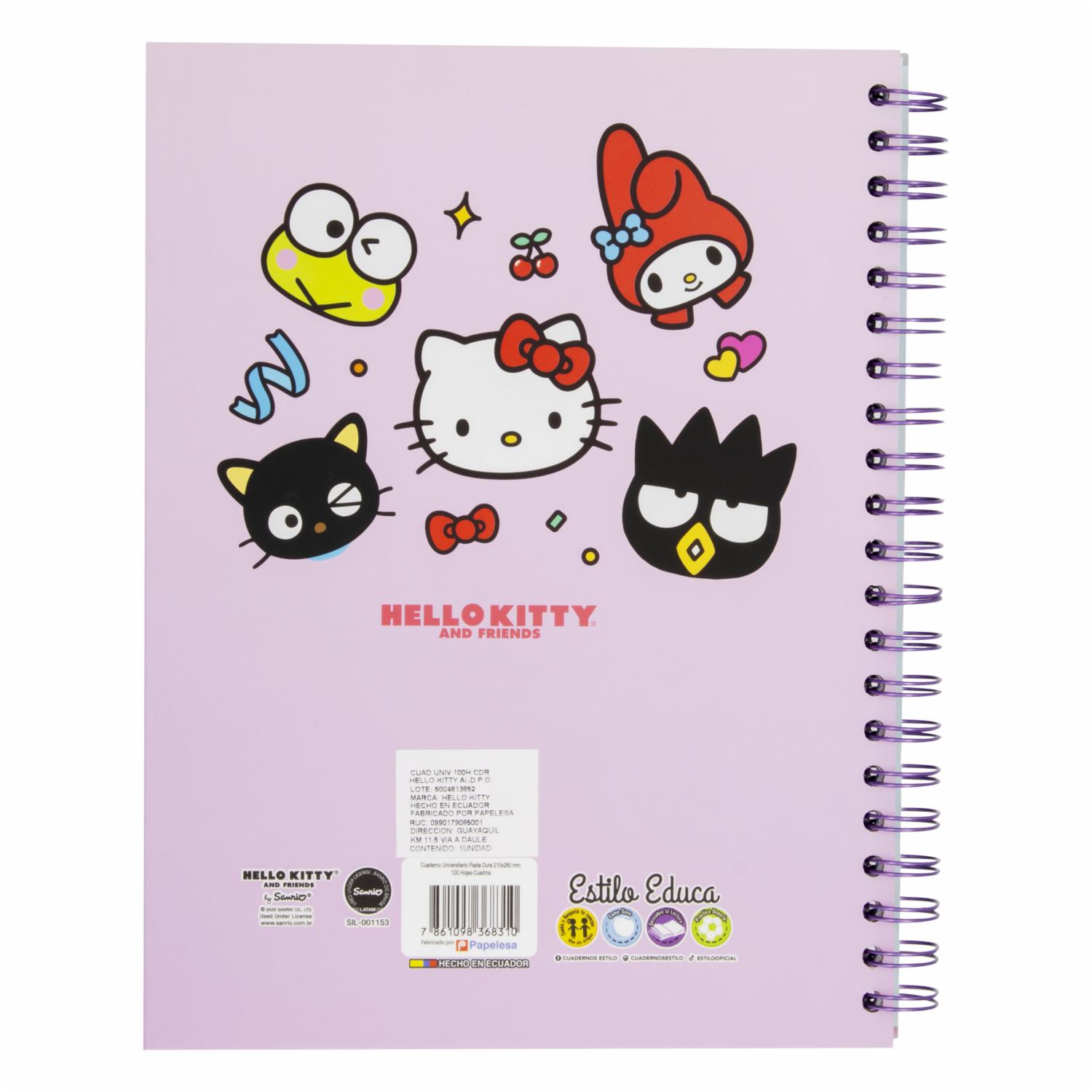 Cuaderno Universitario Cuadros Hello Kitty And ESTILO 100 Hojas - Imagen 2