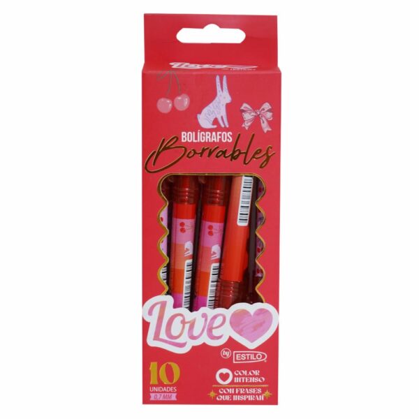 Bolígrafo Gel Borrable Rojo LOVE 10 Piezas