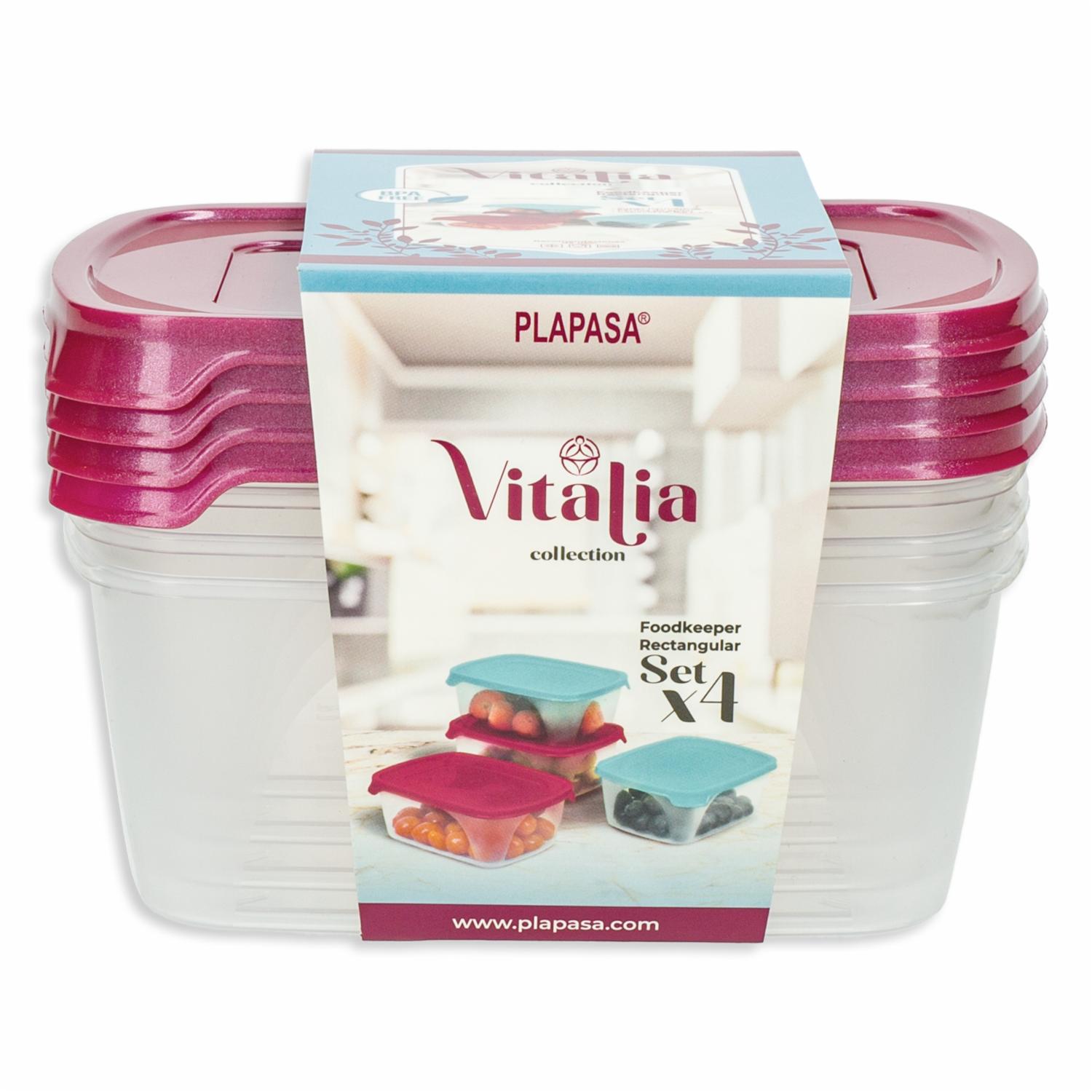 Set Reposteros Foodkeeper Rectangular N1 Con Tapa Burdeos Perlado Vitalia PLAPASA 4X0.6 Litros - Imagen 2