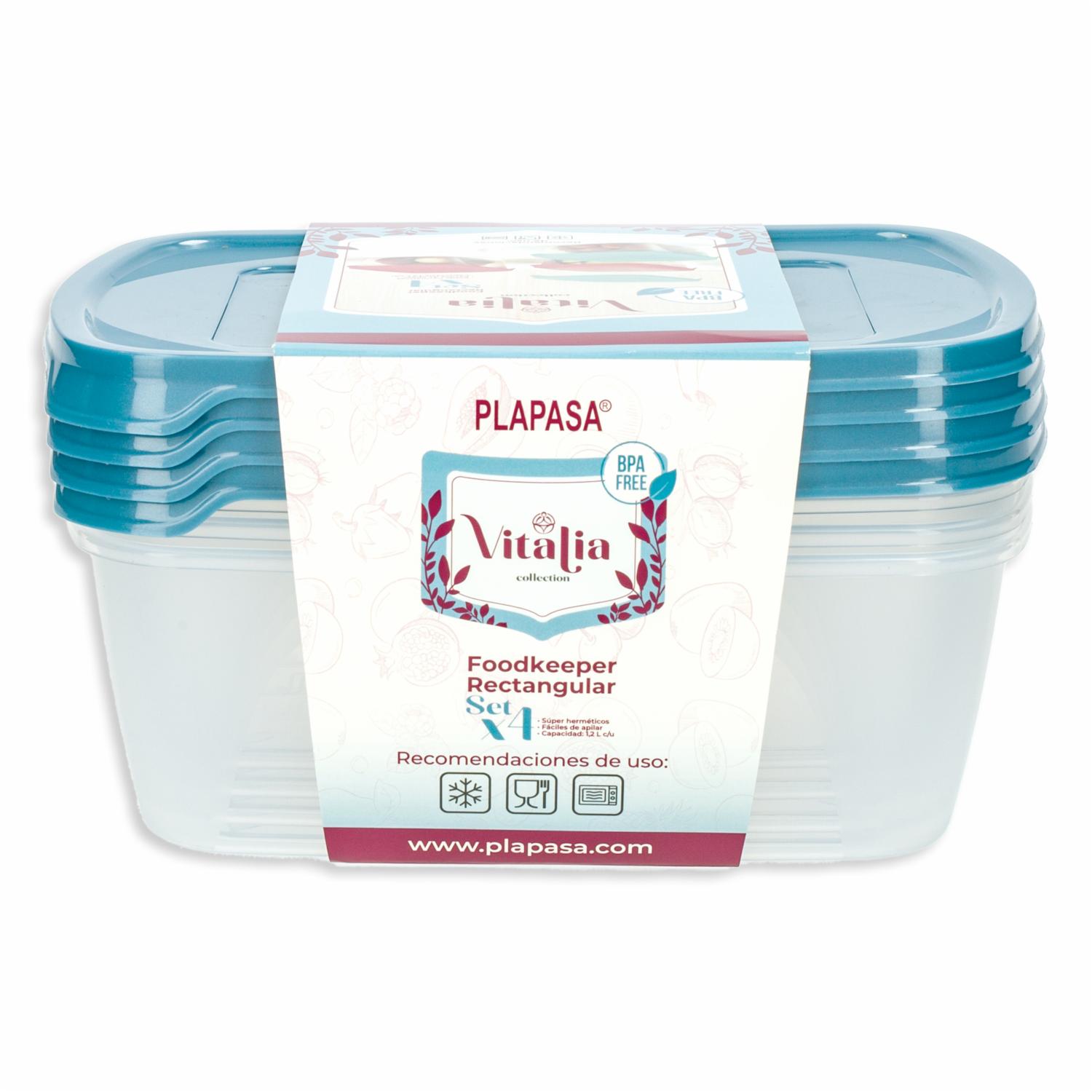 Set Reposteros Foodkeeper Rectangular N2 Con Tapa Capri Perlado Vitalia PLAPASA 4X1.2 Litros - Imagen 2