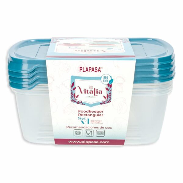 Set Reposteros Foodkeeper Rectangular N2 Con Tapa Capri Perlado Vitalia PLAPASA 4X1.2 Litros - Imagen 2