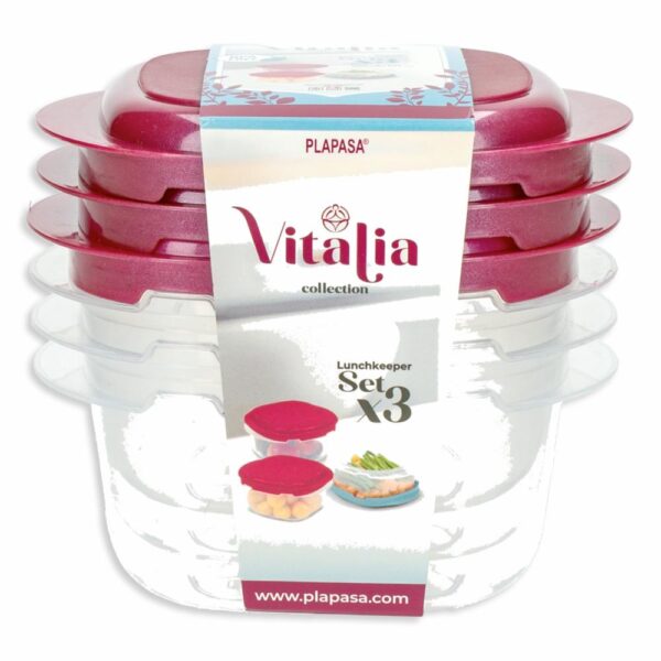 Set Reposteros Set X3 Lunchkeeper Con Tapa Burdeos Perlado Vitalia PLAPASA 3X0.5 Litros - Imagen 2