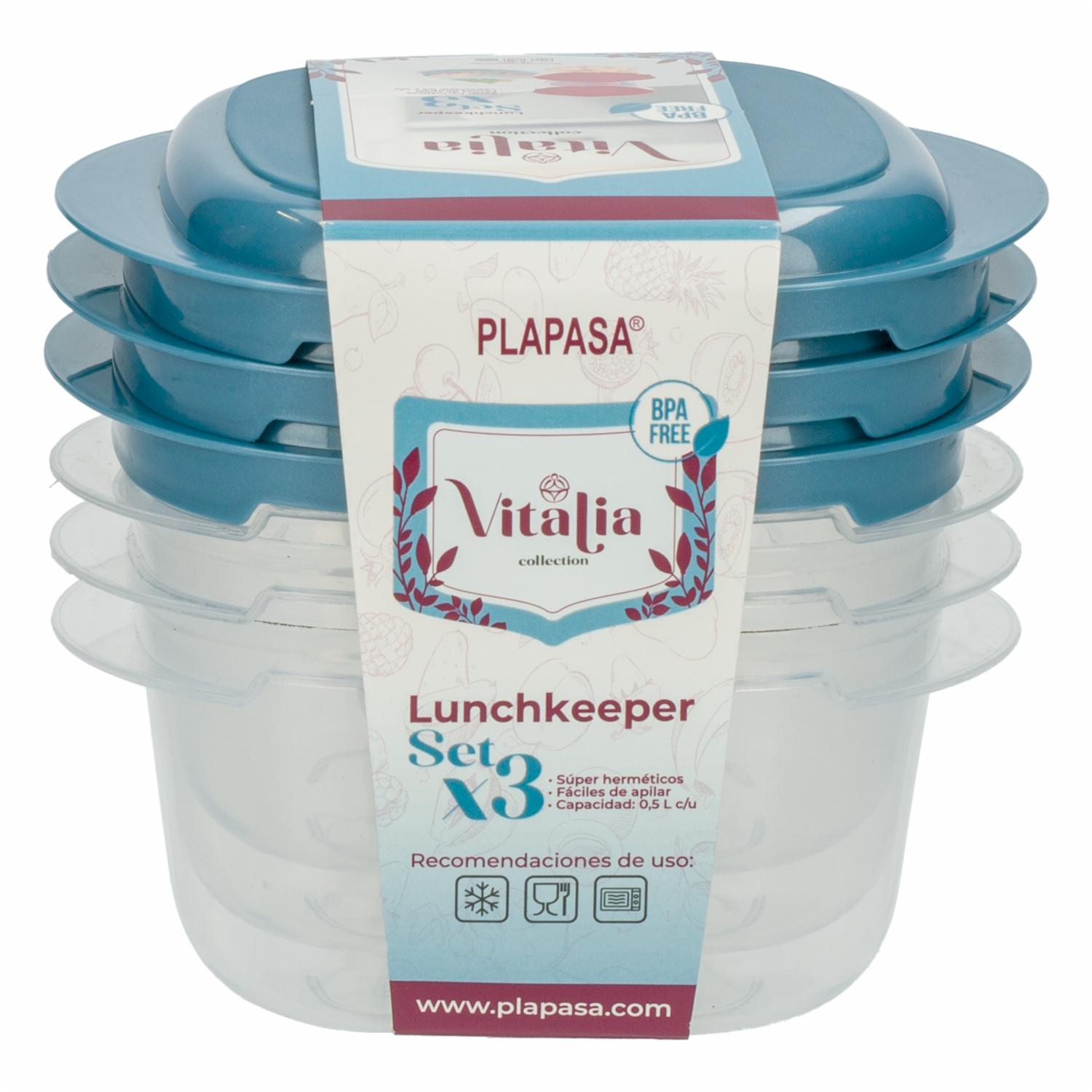 Set Reposteros Set X3 Lunchkeeper Con Tapa Capri Perlado Vitalia PLAPASA 3X0.5 Litros - Imagen 2