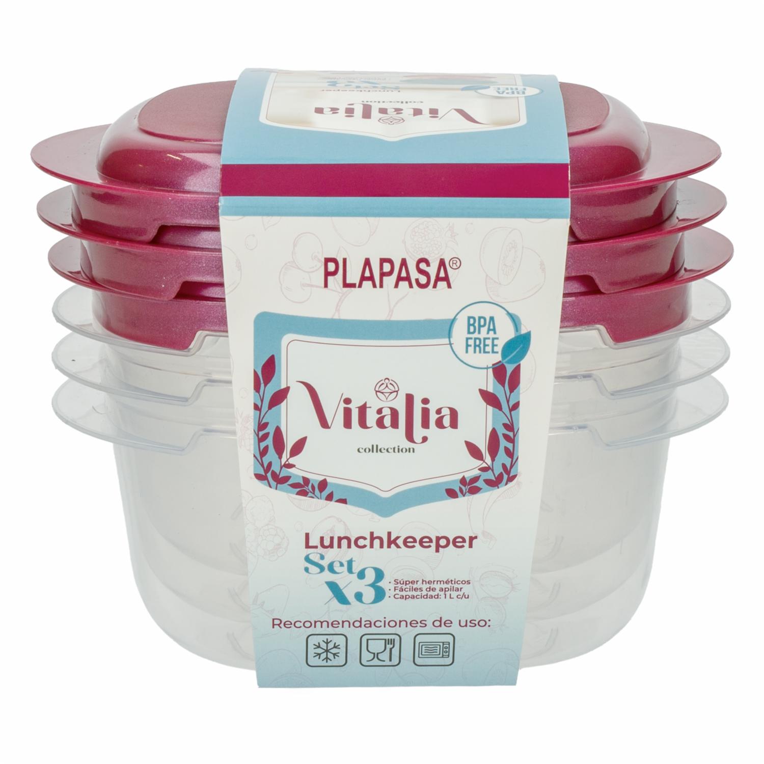 Set Reposteros Set X3 Lunchkeeper Con Tapa Burdeos Perlado Vitalia PLAPASA 3X1 Litros - Imagen 2